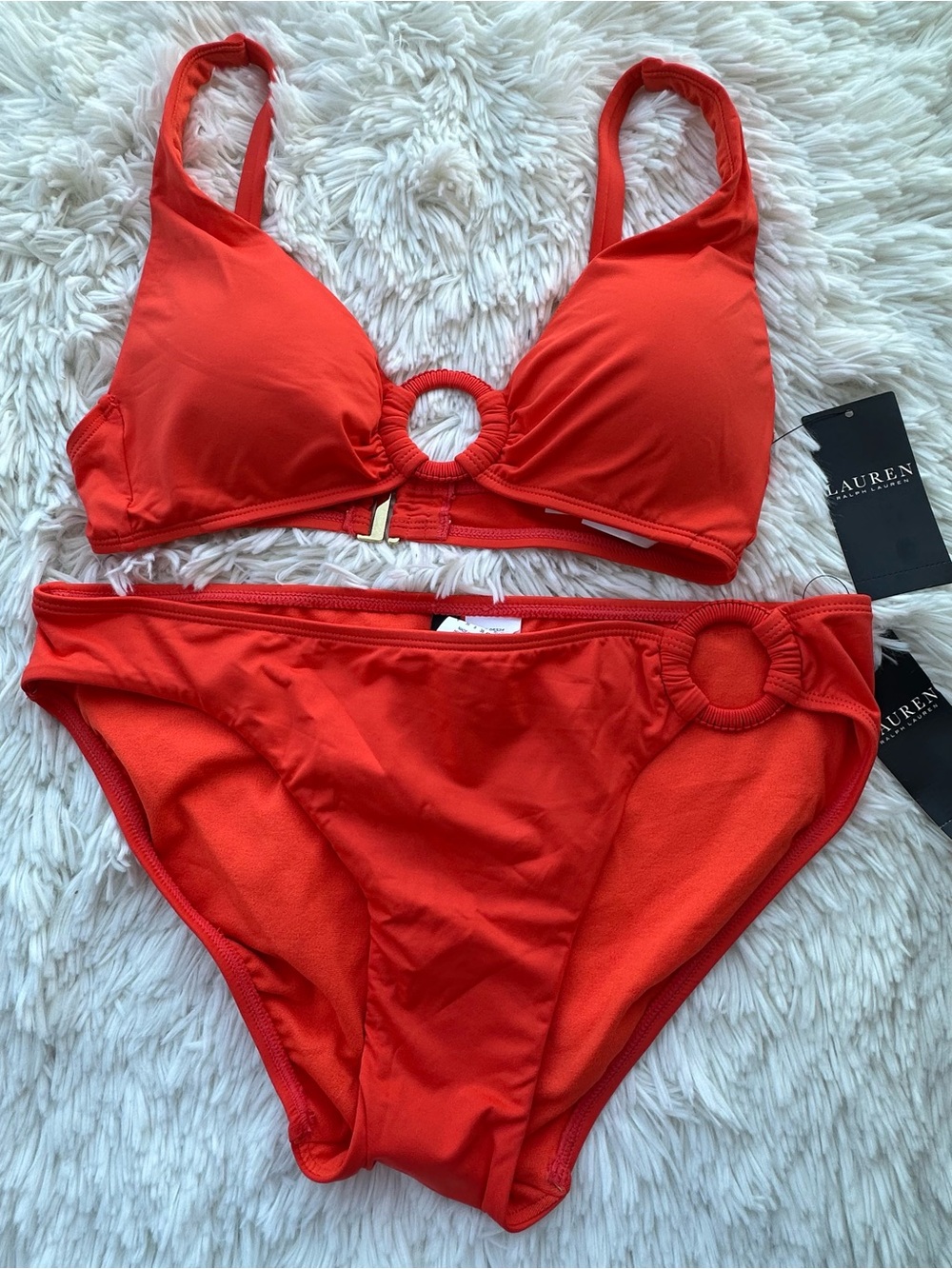 Lauren Ralph Lauren Red Ring-Detail Bikini Set